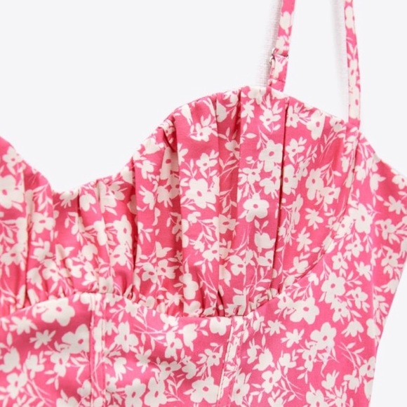 NWT ZARA CORSET BODYSUIT PINK/WHITE SIZE XS NWT - Picture 2 of 3